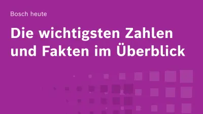 Auf lila Hintergrund steht in weißer Schrift „Bosch heute, Die wichtigsten Zahlen und Fakten im Überblick“