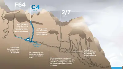 Infografik zum Ario Caves Höhlensystem.