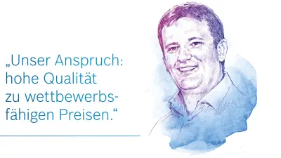 Illustriertes Porträt von Josef Angerer von Bosch, der zuständig für die Fertigungskoordination der eAchse ist