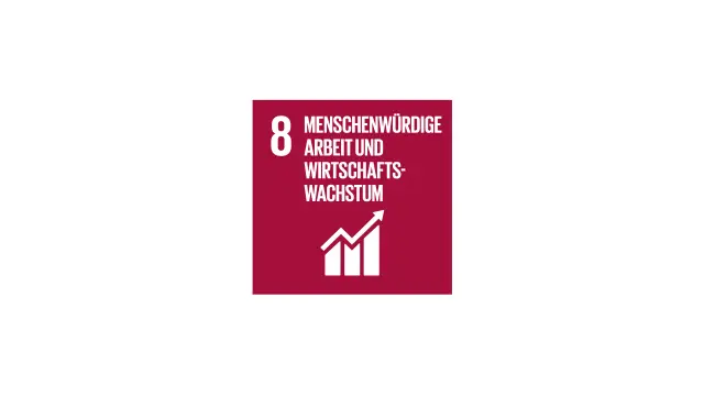 Icon des United Nations Sustainable Development Goals Nr. 8 „Menschenwürdige Arbeit und Wirtschaftswachstum“.