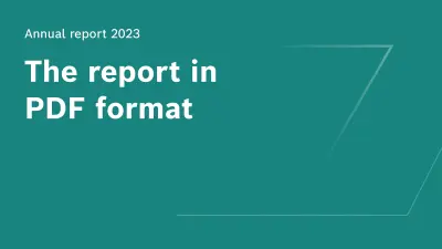 "Annual Report 2023, The report in PDF format" is written in white on a green background