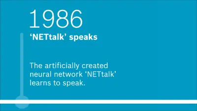 1986: ‘NETtalk’ speaks. The artificially created neural network ‘NETtalk’ learns to speak.
