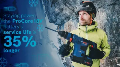 The cordless Bosch Biturbo rotary hammer has a ProCore 18-volt-battery whose service life is 35% longer than those of conventional Bosch batteries.