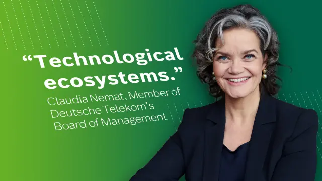 The picture shows a portrait photo of Claudia Nemat and a quote from her with the text: “Technological ecosystems.”