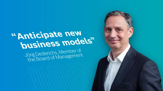 Jörg Dederichs, Member of the Board of 3M in front of a blue background.