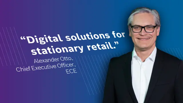 Alexander Otto against a blue background. On the picture is the quote: “Digital solutions for stationary retail.”