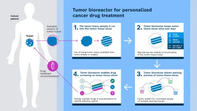 Graphic illustration of how personalized cancer treatment works using the tumor bioreactor.