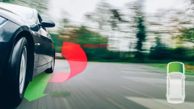 Car driving on the road, arrows for with or without ESP® show different cases. Topic: roll over
