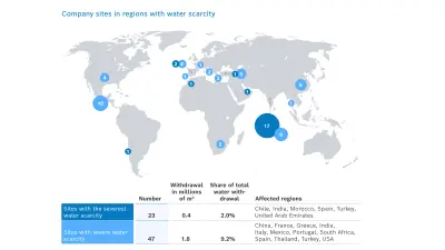 Map with Bosch sites are located in regions with water scarcity.