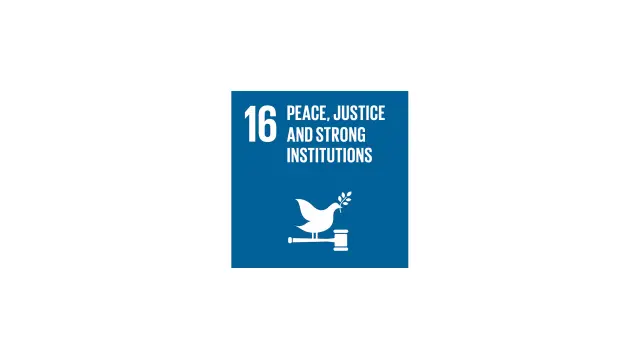Icon of the United Nations Sustainable Development Goals No. 16 Peace, Justice and strong Institutions.
