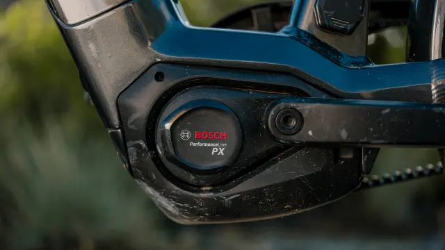 Close-up of a Bosch Performance Line PX eBike drive unit. 