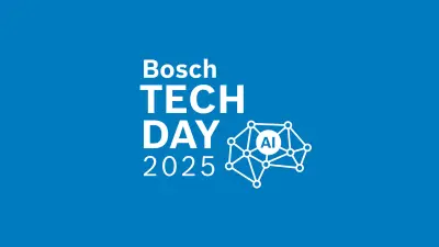 Bosch Tech Day 2025 with AI network graphic on blue background.