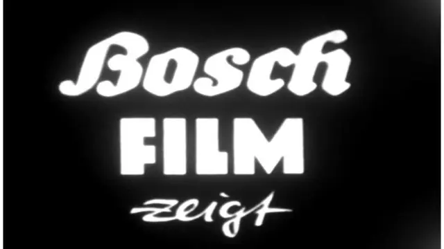 Black and white cinema screen showing “Bosch Film zeig”.