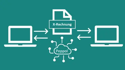 Symbol für elektronischen Dokumentenaustausch im Format X-Rechnung via Peppol Netzwerk