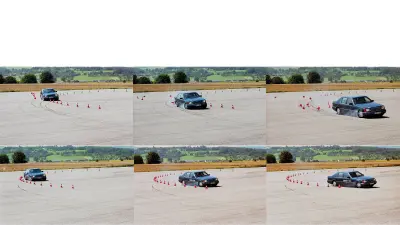 Kurvenfahrt mit Tempo 100 einmal ohne (oben) und einmal mit (unten) ESP®. Wo beim Test nur rotweiße Hütchen fliegen, kann im Ernstfall auch ein Straßengraben lauern.