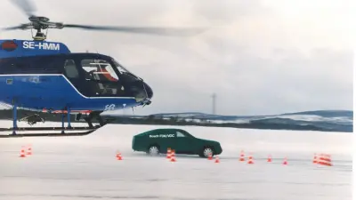Die Tests auf einem nordschwedischen See wurden auch aus der Luft gefilmt, 1995.