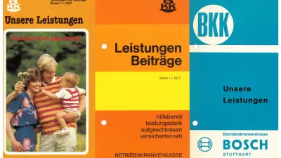Bosch-BKK-Flyer im Wandel der Zeit.