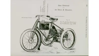 Drawing of a historic De Dion-Bouton three-wheeler