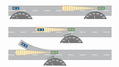 Grafik mit Fahrzeugen und Radarwellen