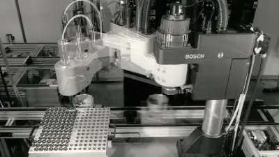 Bosch SR 800 swivel-arm robot used for production line assembly, 1986