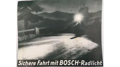 Small advertising poster "Bicycle light" for shop window design, 1936