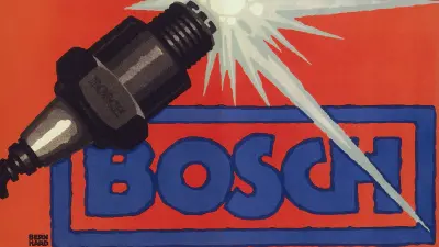 Spark plug with spark, design by Lucian Bernhard, 1914