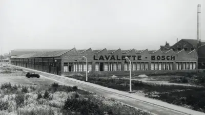 Factory building with shed roof and inscription Lavalette-Bosch