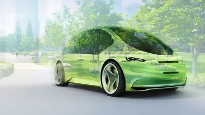 Image shows a green future car.