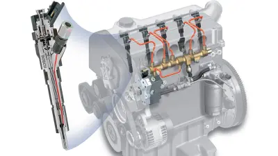 Ttransparente Darstellung eines Motors mit Common Rail-Einspritzung