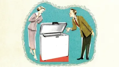 Man and woman next to a freezer