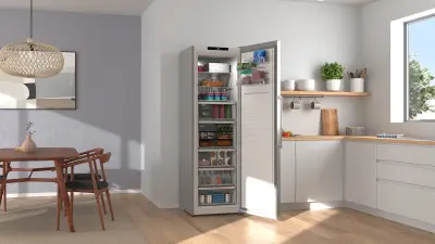 Open freezer in a kitchen