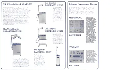 Sales leaflet with illustrations and brief descriptions of Radarmed devices.