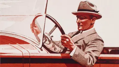 Werbemotiv für „Bosch Ausrüstung für Kraftwagen und Motorräder“, gestaltet von Harry Maier 1928
