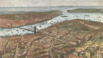 Drawing of a view of Manhattan