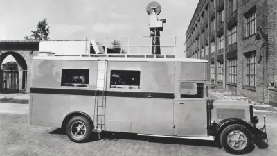 First intermediate film camera truck with film camera, rapid development system, film scanner, amplifier, and clocking device (1934)