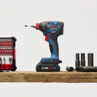 A cordless driver with bits and sockets