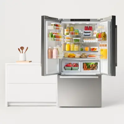 An open refrigerator filled with colorful foods