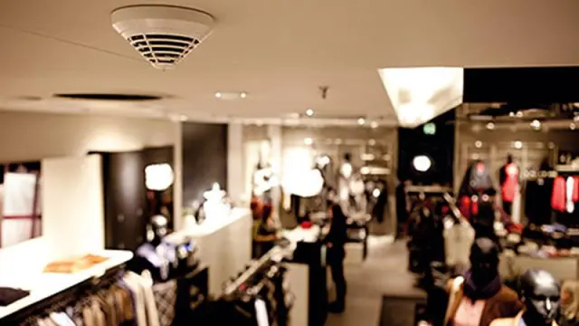 Fire detector mounted on the ceiling of a shop