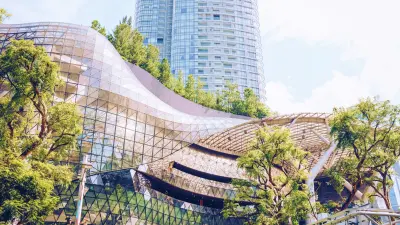 Modern looking building with trees