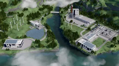 Abbildung eines zukünftigen Wasserstoff-Ökosystems mit Hybrion PEM-Elektrolyse-Stacks und erneuerbaren Energiequellen