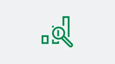 Illustration with a magnifying glass in front of a bar chart