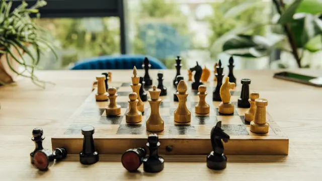 Chess board with chess pieces