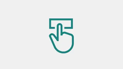 Vector image with a grey background and green icon showing clicking a button.