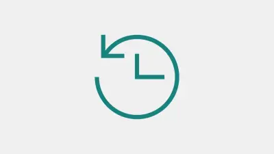 Vector image with a grey background and green icon a clock moving on time to show that the technology provides data consistency.