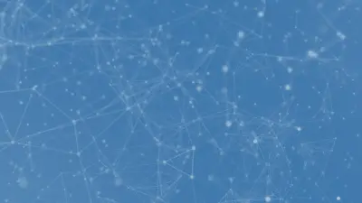 Abstract network visualization with interconnected nodes and connecting lines on blue background, representing the complex relationships and logical connections in neuro-symbolic AI systems.