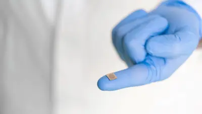 A close-up of the future silicon chip, which fits on the tip of a finger.