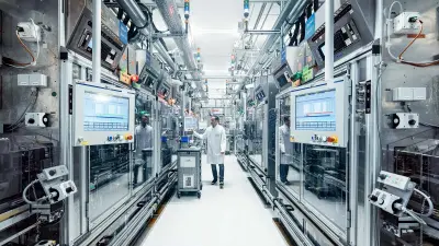 Picture of the so-called test line, several test stations can be seen on the left and right. An AI Platform Plant coordinator can be seen in the middle.