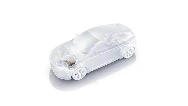 Glass vehicle BEV with focus on eAxle. Electric drives are one of Bosch Research’s core focus areas in e-mobility.