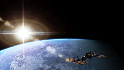 Sicht aus dem Weltall auf die ISS und Erde.