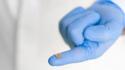 As small as a fingernail: the future silicon chip, developed by Bosch Research, Bosch Healthcare Solutions and Bosch Mobility Electronics.